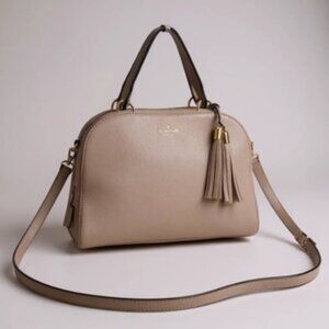 Kate Spade Pebbled Leather Dome Satchel Crossbody Bag Taupe Gray Tassel